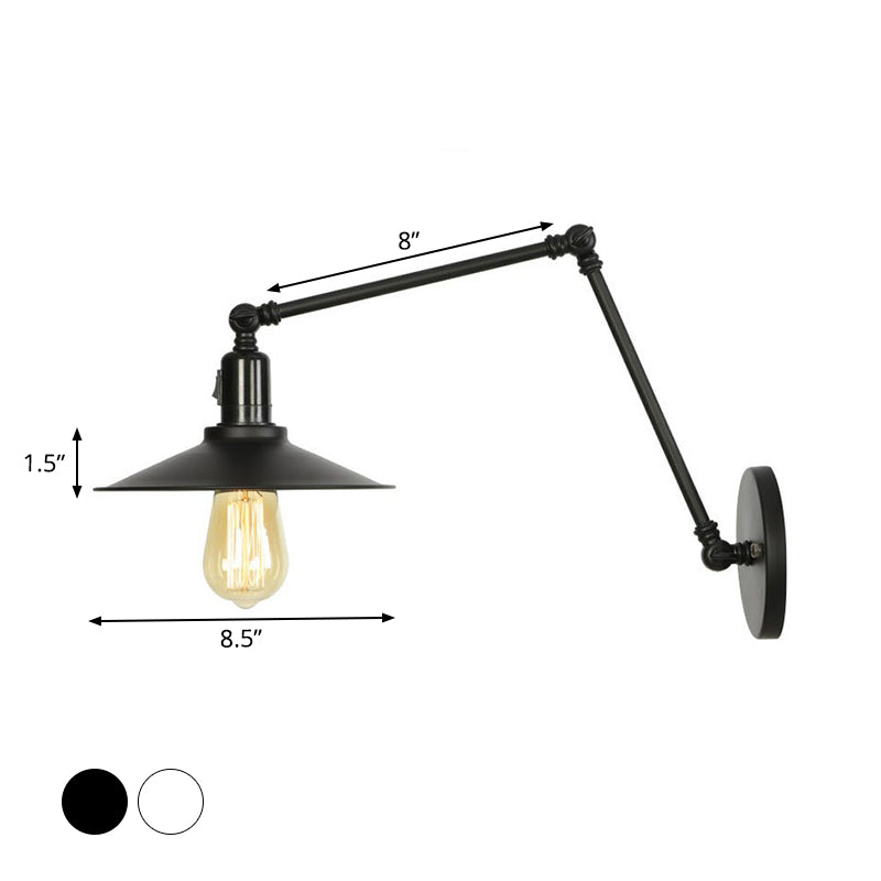 1-Light Iron Wall Light Industrial Black/White Cone/Saucer/Scalloped Bedroom Wall Mounted Lamp with Swing Arm Clearhalo 'Art deco wall lights' 'Cast Iron' 'Glass' 'Industrial wall lights' 'Industrial' 'Middle century wall lights' 'Modern' 'Rustic wall lights' 'Tiffany' 'Traditional wall lights' 'Wall Lamps & Sconces' 'Wall Lights' Lighting' 1918095