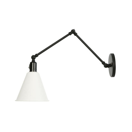 1-Light Iron Wall Light Industrial Black/White Cone/Saucer/Scalloped Bedroom Wall Mounted Lamp with Swing Arm White C Clearhalo 'Art deco wall lights' 'Cast Iron' 'Glass' 'Industrial wall lights' 'Industrial' 'Middle century wall lights' 'Modern' 'Rustic wall lights' 'Tiffany' 'Traditional wall lights' 'Wall Lamps & Sconces' 'Wall Lights' Lighting' 1918102