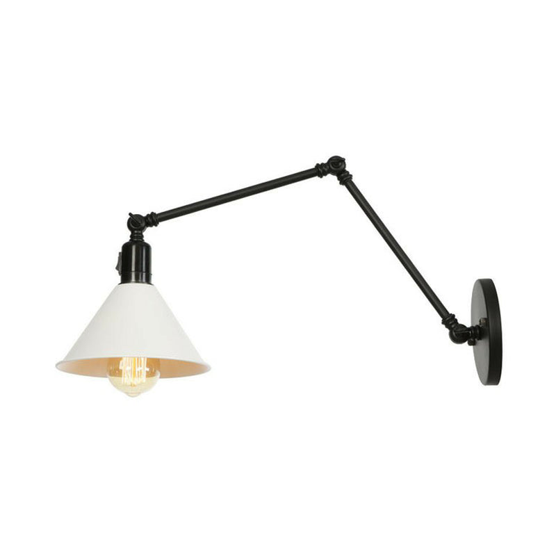 1-Light Iron Wall Light Industrial Black/White Cone/Saucer/Scalloped Bedroom Wall Mounted Lamp with Swing Arm White D Clearhalo 'Art deco wall lights' 'Cast Iron' 'Glass' 'Industrial wall lights' 'Industrial' 'Middle century wall lights' 'Modern' 'Rustic wall lights' 'Tiffany' 'Traditional wall lights' 'Wall Lamps & Sconces' 'Wall Lights' Lighting' 1918103