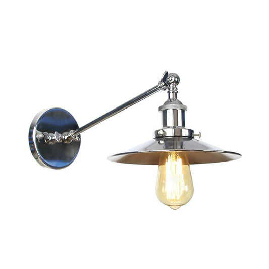 Single Saucer/Horn Shaped Wall Lamp Factory Polished Chrome Iron Wall Light Fixture with 8"/12" Wide Swing Arm Clearhalo 'Art deco wall lights' 'Cast Iron' 'Glass' 'Industrial wall lights' 'Industrial' 'Middle century wall lights' 'Modern' 'Rustic wall lights' 'Tiffany' 'Traditional wall lights' 'Wall Lamps & Sconces' 'Wall Lights' Lighting' 1918105