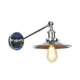Single Saucer/Horn Shaped Wall Lamp Factory Polished Chrome Iron Wall Light Fixture with 8"/12" Wide Swing Arm Clearhalo 'Art deco wall lights' 'Cast Iron' 'Glass' 'Industrial wall lights' 'Industrial' 'Middle century wall lights' 'Modern' 'Rustic wall lights' 'Tiffany' 'Traditional wall lights' 'Wall Lamps & Sconces' 'Wall Lights' Lighting' 1918105