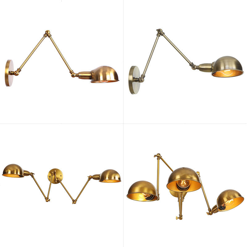 Brass/Bronze Dome Swivel Shade Wall Light Vintage Metal 1 Head Study Room Wall Lighting Ideas, 8"/12" Width Clearhalo 'Art deco wall lights' 'Cast Iron' 'Glass' 'Industrial wall lights' 'Industrial' 'Middle century wall lights' 'Modern' 'Rustic wall lights' 'Tiffany' 'Traditional wall lights' 'Wall Lamps & Sconces' 'Wall Lights' Lighting' 1918125