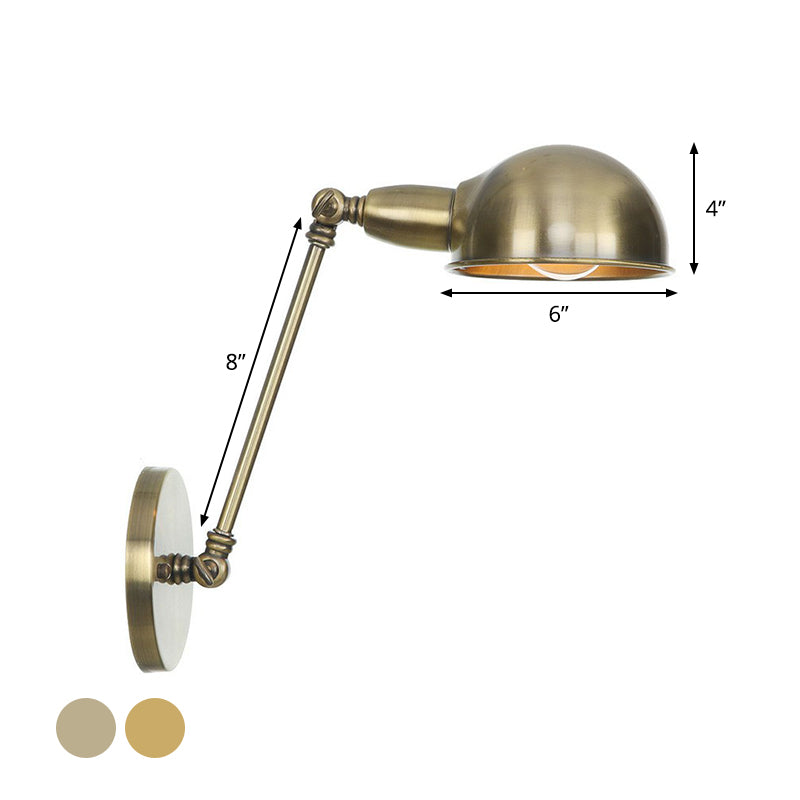 Brass/Bronze Dome Swivel Shade Wall Light Vintage Metal 1 Head Study Room Wall Lighting Ideas, 8"/12" Width Clearhalo 'Art deco wall lights' 'Cast Iron' 'Glass' 'Industrial wall lights' 'Industrial' 'Middle century wall lights' 'Modern' 'Rustic wall lights' 'Tiffany' 'Traditional wall lights' 'Wall Lamps & Sconces' 'Wall Lights' Lighting' 1918127