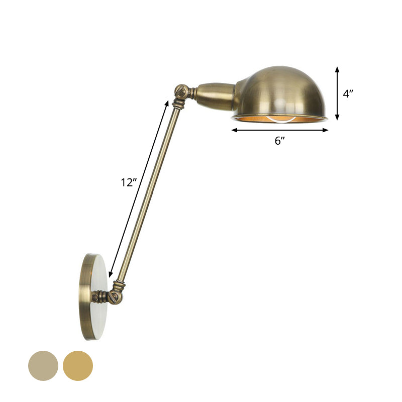 Brass/Bronze Dome Swivel Shade Wall Light Vintage Metal 1 Head Study Room Wall Lighting Ideas, 8"/12" Width Clearhalo 'Art deco wall lights' 'Cast Iron' 'Glass' 'Industrial wall lights' 'Industrial' 'Middle century wall lights' 'Modern' 'Rustic wall lights' 'Tiffany' 'Traditional wall lights' 'Wall Lamps & Sconces' 'Wall Lights' Lighting' 1918129