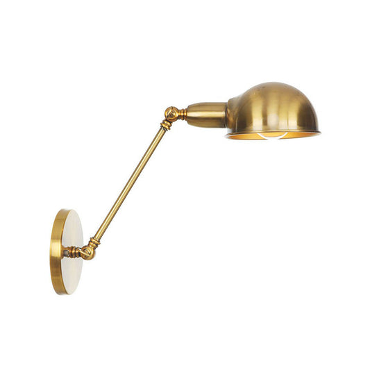 Brass/Bronze Dome Swivel Shade Wall Light Vintage Metal 1 Head Study Room Wall Lighting Ideas, 8"/12" Width Brass 8" Clearhalo 'Art deco wall lights' 'Cast Iron' 'Glass' 'Industrial wall lights' 'Industrial' 'Middle century wall lights' 'Modern' 'Rustic wall lights' 'Tiffany' 'Traditional wall lights' 'Wall Lamps & Sconces' 'Wall Lights' Lighting' 1918130