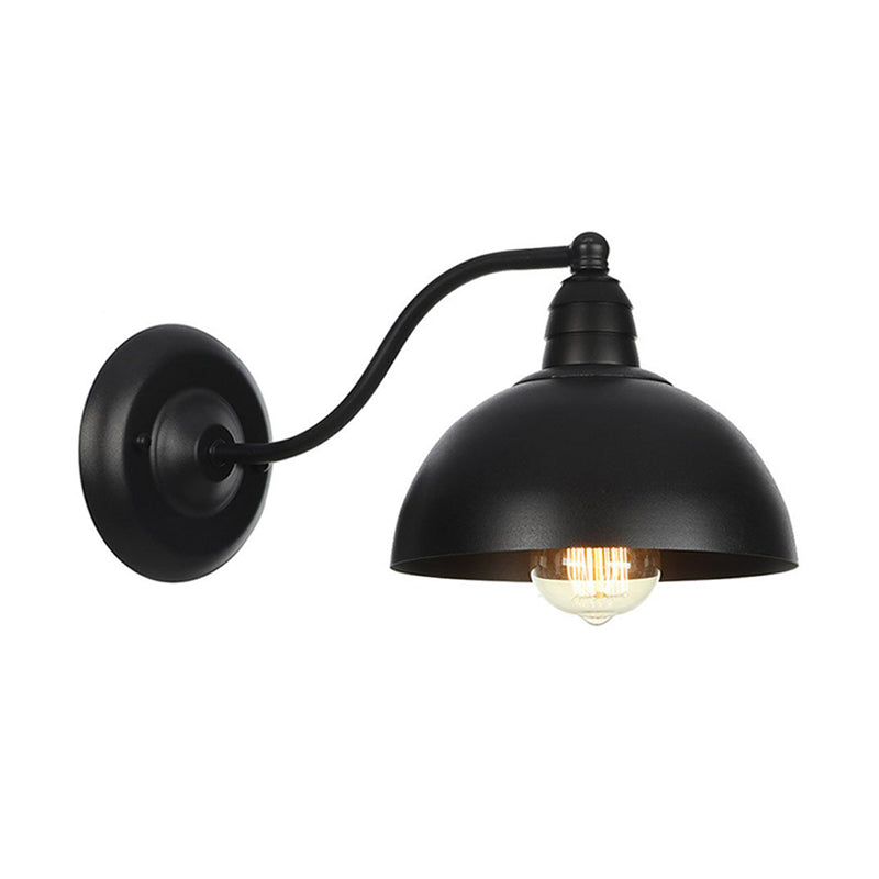1-Light Metallic Wall Mounted Lamp Rustic Black Bowl Kitchen Wall Light with Swirl/Curved/Gooseneck Arm Black A Clearhalo 'Art deco wall lights' 'Cast Iron' 'Glass' 'Industrial wall lights' 'Industrial' 'Middle century wall lights' 'Modern' 'Rustic wall lights' 'Tiffany' 'Traditional wall lights' 'Wall Lamps & Sconces' 'Wall Lights' Lighting' 1918139