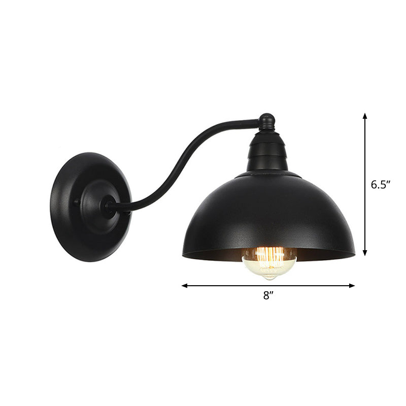 1-Light Metallic Wall Mounted Lamp Rustic Black Bowl Kitchen Wall Light with Swirl/Curved/Gooseneck Arm Clearhalo 'Art deco wall lights' 'Cast Iron' 'Glass' 'Industrial wall lights' 'Industrial' 'Middle century wall lights' 'Modern' 'Rustic wall lights' 'Tiffany' 'Traditional wall lights' 'Wall Lamps & Sconces' 'Wall Lights' Lighting' 1918140