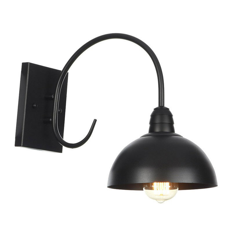 1-Light Metallic Wall Mounted Lamp Rustic Black Bowl Kitchen Wall Light with Swirl/Curved/Gooseneck Arm Black C Clearhalo 'Art deco wall lights' 'Cast Iron' 'Glass' 'Industrial wall lights' 'Industrial' 'Middle century wall lights' 'Modern' 'Rustic wall lights' 'Tiffany' 'Traditional wall lights' 'Wall Lamps & Sconces' 'Wall Lights' Lighting' 1918143