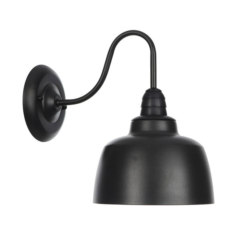 1-Light Metallic Wall Mounted Lamp Rustic Black Bowl Kitchen Wall Light with Swirl/Curved/Gooseneck Arm Black D Clearhalo 'Art deco wall lights' 'Cast Iron' 'Glass' 'Industrial wall lights' 'Industrial' 'Middle century wall lights' 'Modern' 'Rustic wall lights' 'Tiffany' 'Traditional wall lights' 'Wall Lamps & Sconces' 'Wall Lights' Lighting' 1918145