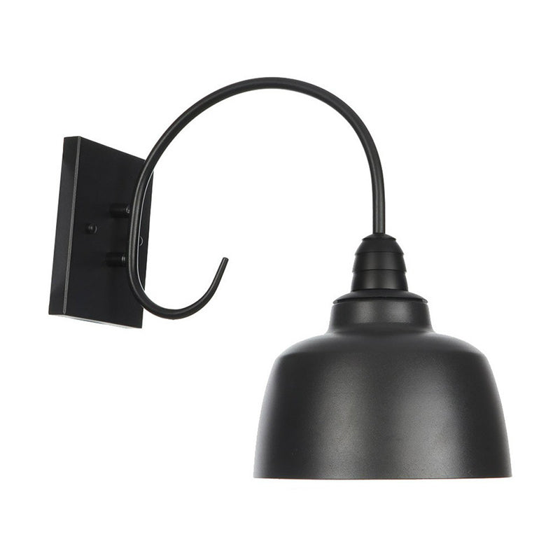 1-Light Metallic Wall Mounted Lamp Rustic Black Bowl Kitchen Wall Light with Swirl/Curved/Gooseneck Arm Black E Clearhalo 'Art deco wall lights' 'Cast Iron' 'Glass' 'Industrial wall lights' 'Industrial' 'Middle century wall lights' 'Modern' 'Rustic wall lights' 'Tiffany' 'Traditional wall lights' 'Wall Lamps & Sconces' 'Wall Lights' Lighting' 1918147