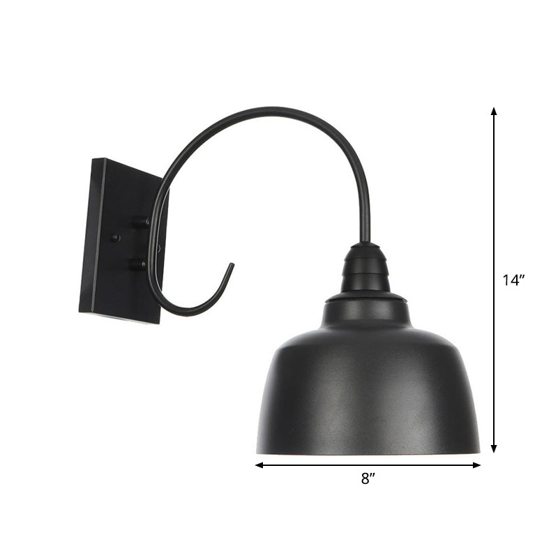 1-Light Metallic Wall Mounted Lamp Rustic Black Bowl Kitchen Wall Light with Swirl/Curved/Gooseneck Arm Clearhalo 'Art deco wall lights' 'Cast Iron' 'Glass' 'Industrial wall lights' 'Industrial' 'Middle century wall lights' 'Modern' 'Rustic wall lights' 'Tiffany' 'Traditional wall lights' 'Wall Lamps & Sconces' 'Wall Lights' Lighting' 1918148