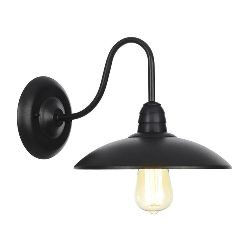 1-Light Metallic Wall Mounted Lamp Rustic Black Bowl Kitchen Wall Light with Swirl/Curved/Gooseneck Arm Black F Clearhalo 'Art deco wall lights' 'Cast Iron' 'Glass' 'Industrial wall lights' 'Industrial' 'Middle century wall lights' 'Modern' 'Rustic wall lights' 'Tiffany' 'Traditional wall lights' 'Wall Lamps & Sconces' 'Wall Lights' Lighting' 1918149