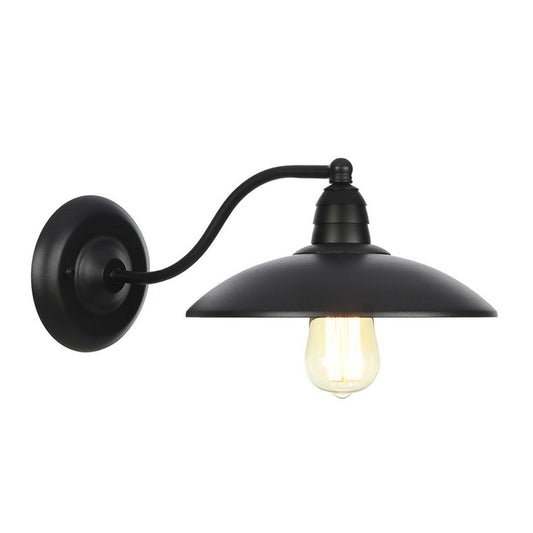 1-Light Metallic Wall Mounted Lamp Rustic Black Bowl Kitchen Wall Light with Swirl/Curved/Gooseneck Arm Black G Clearhalo 'Art deco wall lights' 'Cast Iron' 'Glass' 'Industrial wall lights' 'Industrial' 'Middle century wall lights' 'Modern' 'Rustic wall lights' 'Tiffany' 'Traditional wall lights' 'Wall Lamps & Sconces' 'Wall Lights' Lighting' 1918151