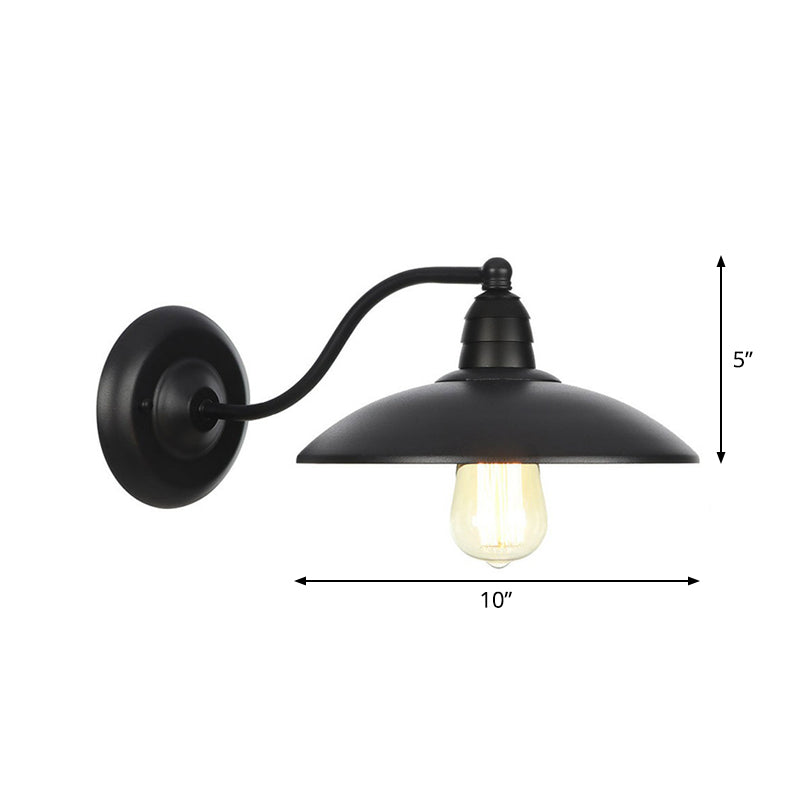 1-Light Metallic Wall Mounted Lamp Rustic Black Bowl Kitchen Wall Light with Swirl/Curved/Gooseneck Arm Clearhalo 'Art deco wall lights' 'Cast Iron' 'Glass' 'Industrial wall lights' 'Industrial' 'Middle century wall lights' 'Modern' 'Rustic wall lights' 'Tiffany' 'Traditional wall lights' 'Wall Lamps & Sconces' 'Wall Lights' Lighting' 1918152