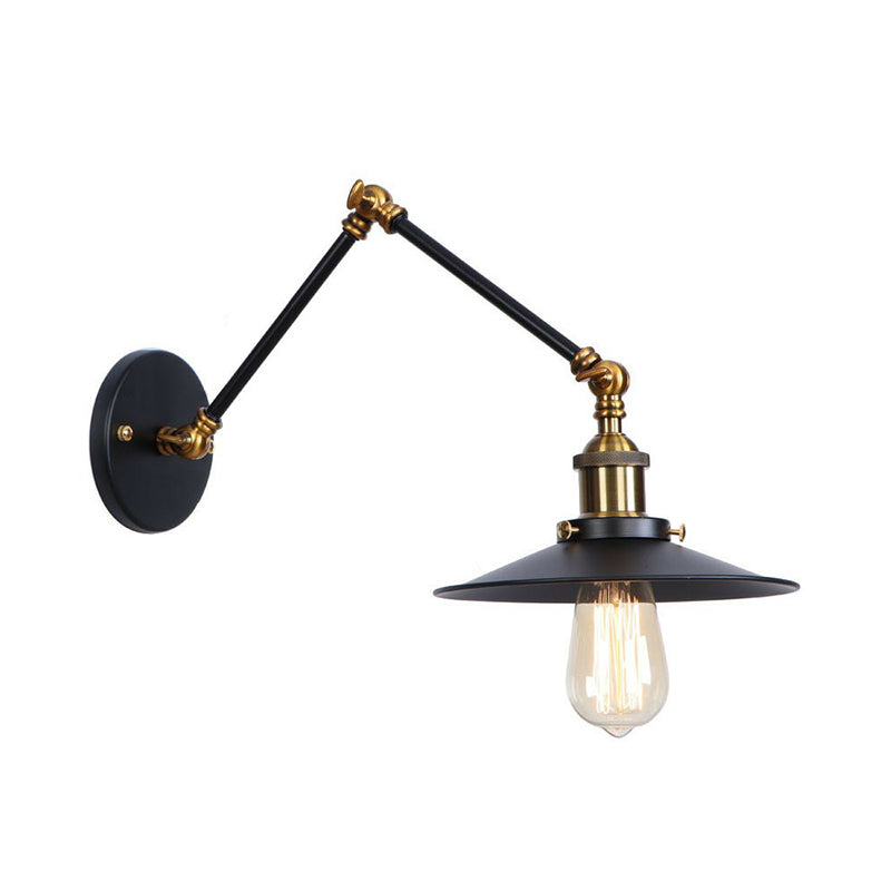 Flared/Cone Bedroom Wall Reading Lamp Industrial Metal 1 Bulb Black-Brass Wall Lighting with 6"/8" Long Swing Arm Black 6" A Clearhalo 'Art deco wall lights' 'Cast Iron' 'Glass' 'Industrial wall lights' 'Industrial' 'Middle century wall lights' 'Modern' 'Rustic wall lights' 'Tiffany' 'Traditional wall lights' 'Wall Lamps & Sconces' 'Wall Lights' Lighting' 1918156
