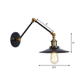 Flared/Cone Bedroom Wall Reading Lamp Industrial Metal 1 Bulb Black-Brass Wall Lighting with 6"/8" Long Swing Arm Clearhalo 'Art deco wall lights' 'Cast Iron' 'Glass' 'Industrial wall lights' 'Industrial' 'Middle century wall lights' 'Modern' 'Rustic wall lights' 'Tiffany' 'Traditional wall lights' 'Wall Lamps & Sconces' 'Wall Lights' Lighting' 1918157
