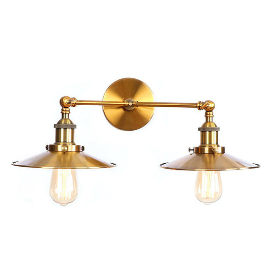 Brass 2 Heads Wall Lamp Fixture Antique Iron Horn/Scalloped/Cone Shade Wall Mounted Lighting with Adjustable Joint Brass B Clearhalo 'Art deco wall lights' 'Cast Iron' 'Glass' 'Industrial wall lights' 'Industrial' 'Middle century wall lights' 'Modern' 'Rustic wall lights' 'Tiffany' 'Traditional wall lights' 'Wall Lamps & Sconces' 'Wall Lights' Lighting' 1918171