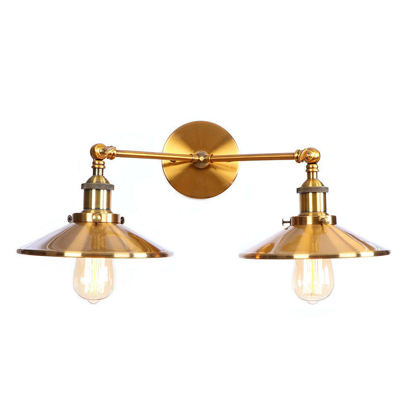 Brass 2 Heads Wall Lamp Fixture Antique Iron Horn/Scalloped/Cone Shade Wall Mounted Lighting with Adjustable Joint Brass C Clearhalo 'Art deco wall lights' 'Cast Iron' 'Glass' 'Industrial wall lights' 'Industrial' 'Middle century wall lights' 'Modern' 'Rustic wall lights' 'Tiffany' 'Traditional wall lights' 'Wall Lamps & Sconces' 'Wall Lights' Lighting' 1918173
