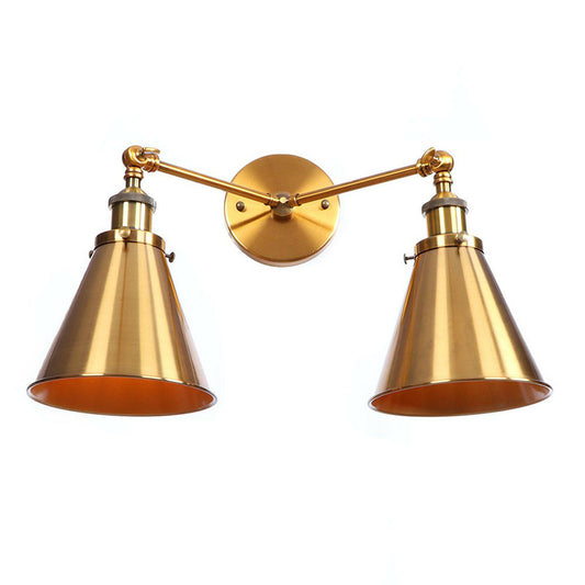Brass 2 Heads Wall Lamp Fixture Antique Iron Horn/Scalloped/Cone Shade Wall Mounted Lighting with Adjustable Joint Brass D Clearhalo 'Art deco wall lights' 'Cast Iron' 'Glass' 'Industrial wall lights' 'Industrial' 'Middle century wall lights' 'Modern' 'Rustic wall lights' 'Tiffany' 'Traditional wall lights' 'Wall Lamps & Sconces' 'Wall Lights' Lighting' 1918175
