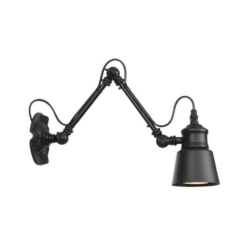 1-Bulb Bowl/Tapered/Bell Task Wall Lamp Vintage Matte Black Iron Wall Mount Reading Light with 4"/8" W 2-Joint Swing Arm Black 4" A Clearhalo 'Art deco wall lights' 'Cast Iron' 'Glass' 'Industrial wall lights' 'Industrial' 'Middle century wall lights' 'Modern' 'Rustic wall lights' 'Tiffany' 'Traditional wall lights' 'Wall Lamps & Sconces' 'Wall Lights' Lighting' 1918180