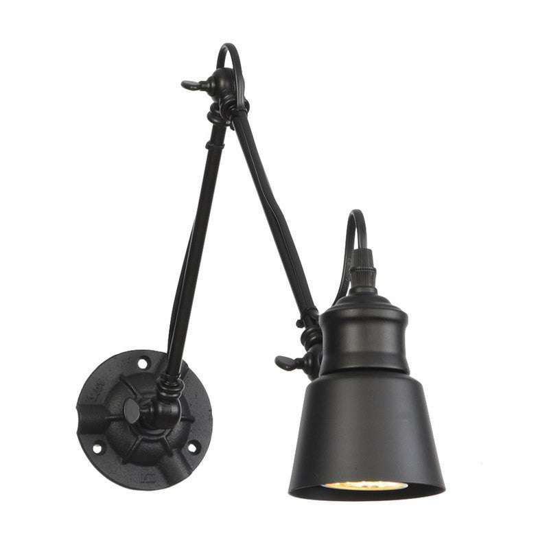 1-Bulb Bowl/Tapered/Bell Task Wall Lamp Vintage Matte Black Iron Wall Mount Reading Light with 4"/8" W 2-Joint Swing Arm Black 8" A Clearhalo 'Art deco wall lights' 'Cast Iron' 'Glass' 'Industrial wall lights' 'Industrial' 'Middle century wall lights' 'Modern' 'Rustic wall lights' 'Tiffany' 'Traditional wall lights' 'Wall Lamps & Sconces' 'Wall Lights' Lighting' 1918182