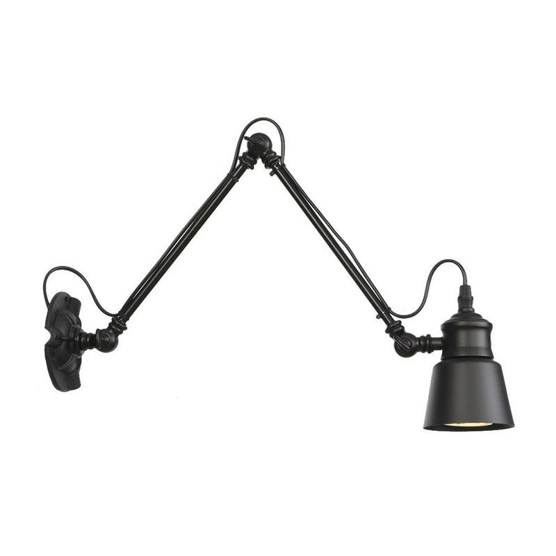 1-Bulb Bowl/Tapered/Bell Task Wall Lamp Vintage Matte Black Iron Wall Mount Reading Light with 4"/8" W 2-Joint Swing Arm Clearhalo 'Art deco wall lights' 'Cast Iron' 'Glass' 'Industrial wall lights' 'Industrial' 'Middle century wall lights' 'Modern' 'Rustic wall lights' 'Tiffany' 'Traditional wall lights' 'Wall Lamps & Sconces' 'Wall Lights' Lighting' 1918183