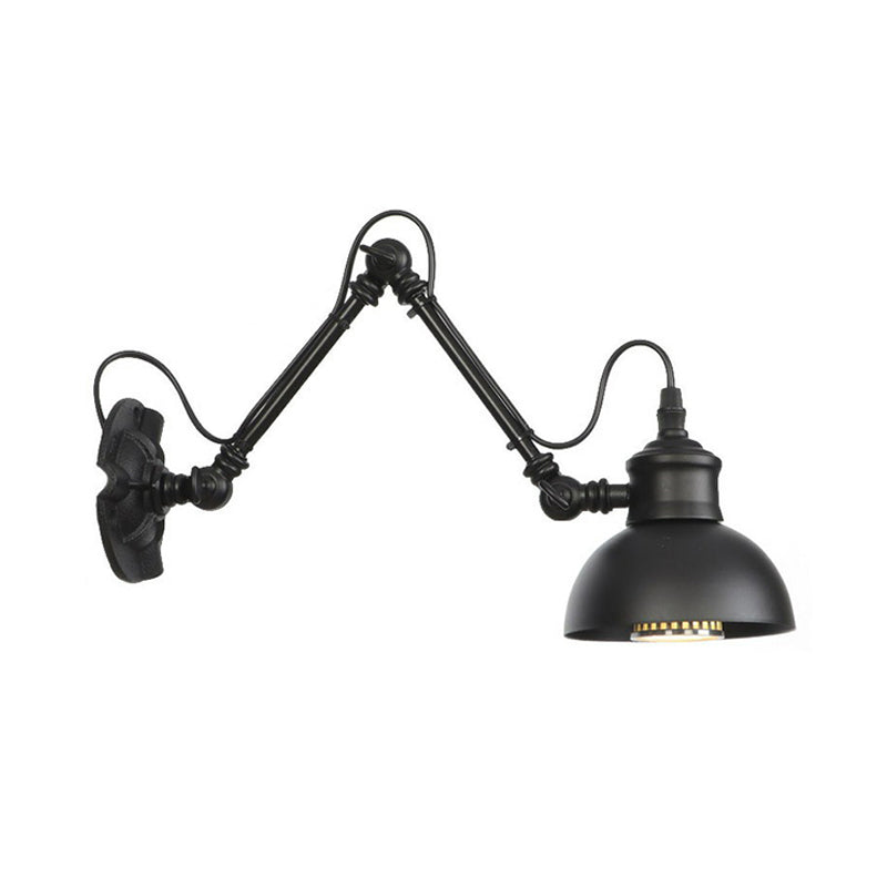 1-Bulb Bowl/Tapered/Bell Task Wall Lamp Vintage Matte Black Iron Wall Mount Reading Light with 4"/8" W 2-Joint Swing Arm Black 4" B Clearhalo 'Art deco wall lights' 'Cast Iron' 'Glass' 'Industrial wall lights' 'Industrial' 'Middle century wall lights' 'Modern' 'Rustic wall lights' 'Tiffany' 'Traditional wall lights' 'Wall Lamps & Sconces' 'Wall Lights' Lighting' 1918185