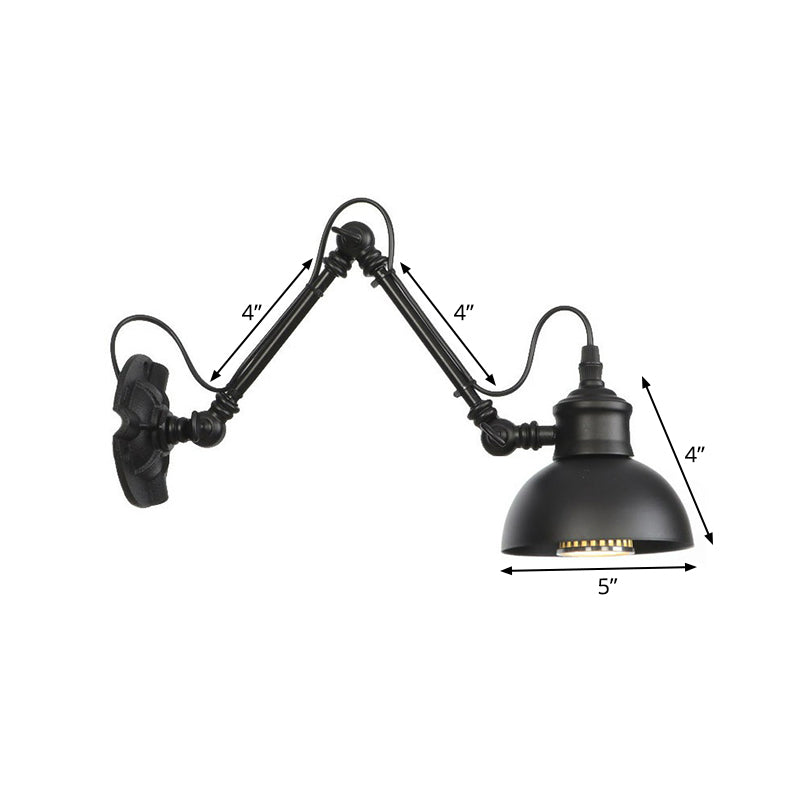 1-Bulb Bowl/Tapered/Bell Task Wall Lamp Vintage Matte Black Iron Wall Mount Reading Light with 4"/8" W 2-Joint Swing Arm Clearhalo 'Art deco wall lights' 'Cast Iron' 'Glass' 'Industrial wall lights' 'Industrial' 'Middle century wall lights' 'Modern' 'Rustic wall lights' 'Tiffany' 'Traditional wall lights' 'Wall Lamps & Sconces' 'Wall Lights' Lighting' 1918186