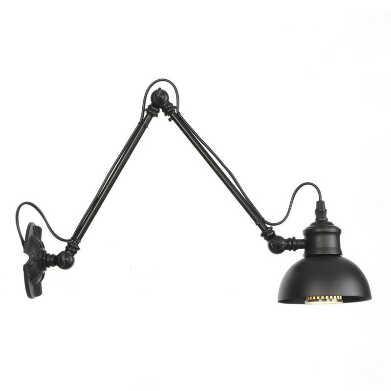 1-Bulb Bowl/Tapered/Bell Task Wall Lamp Vintage Matte Black Iron Wall Mount Reading Light with 4"/8" W 2-Joint Swing Arm Black 8" B Clearhalo 'Art deco wall lights' 'Cast Iron' 'Glass' 'Industrial wall lights' 'Industrial' 'Middle century wall lights' 'Modern' 'Rustic wall lights' 'Tiffany' 'Traditional wall lights' 'Wall Lamps & Sconces' 'Wall Lights' Lighting' 1918187