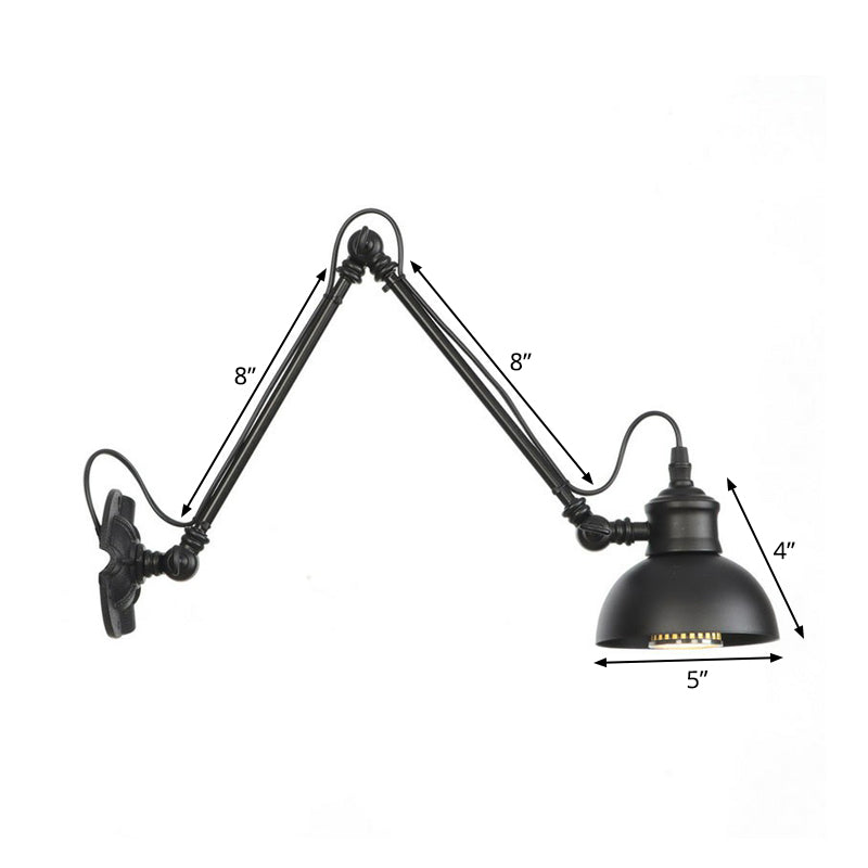 1-Bulb Bowl/Tapered/Bell Task Wall Lamp Vintage Matte Black Iron Wall Mount Reading Light with 4"/8" W 2-Joint Swing Arm Clearhalo 'Art deco wall lights' 'Cast Iron' 'Glass' 'Industrial wall lights' 'Industrial' 'Middle century wall lights' 'Modern' 'Rustic wall lights' 'Tiffany' 'Traditional wall lights' 'Wall Lamps & Sconces' 'Wall Lights' Lighting' 1918188