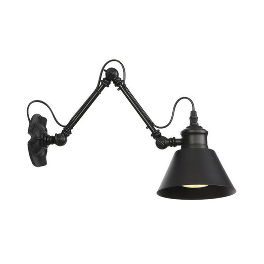 1-Bulb Bowl/Tapered/Bell Task Wall Lamp Vintage Matte Black Iron Wall Mount Reading Light with 4"/8" W 2-Joint Swing Arm Black 4" C Clearhalo 'Art deco wall lights' 'Cast Iron' 'Glass' 'Industrial wall lights' 'Industrial' 'Middle century wall lights' 'Modern' 'Rustic wall lights' 'Tiffany' 'Traditional wall lights' 'Wall Lamps & Sconces' 'Wall Lights' Lighting' 1918189
