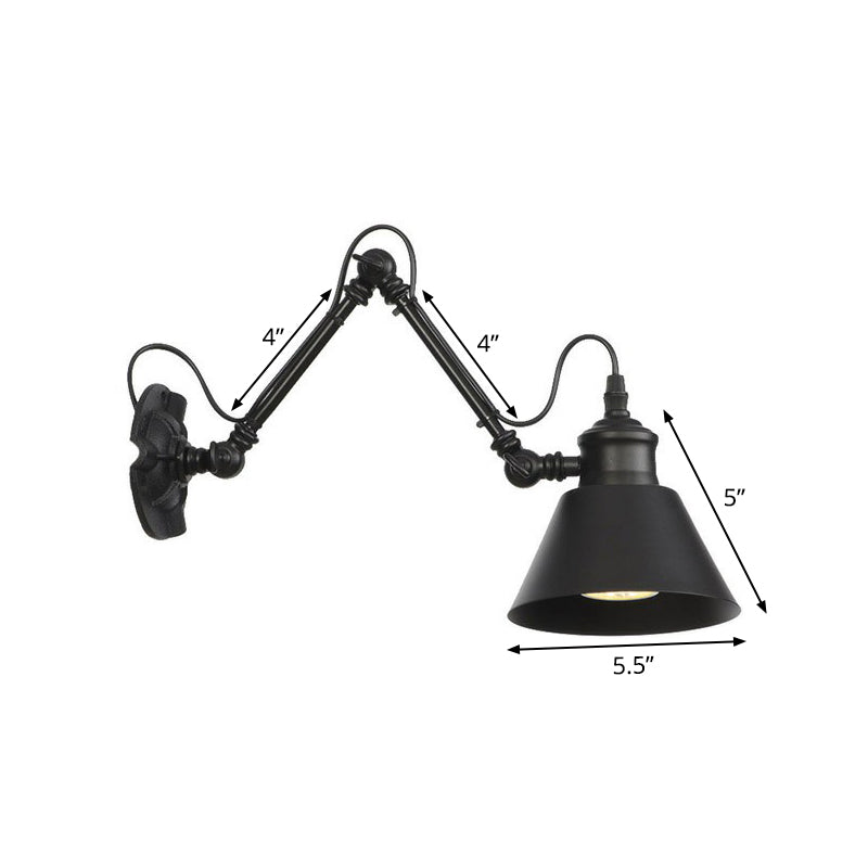 1-Bulb Bowl/Tapered/Bell Task Wall Lamp Vintage Matte Black Iron Wall Mount Reading Light with 4"/8" W 2-Joint Swing Arm Clearhalo 'Art deco wall lights' 'Cast Iron' 'Glass' 'Industrial wall lights' 'Industrial' 'Middle century wall lights' 'Modern' 'Rustic wall lights' 'Tiffany' 'Traditional wall lights' 'Wall Lamps & Sconces' 'Wall Lights' Lighting' 1918190