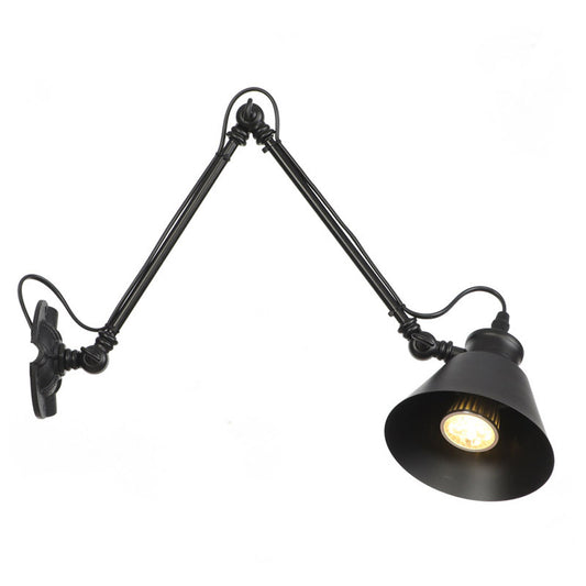 1-Bulb Bowl/Tapered/Bell Task Wall Lamp Vintage Matte Black Iron Wall Mount Reading Light with 4"/8" W 2-Joint Swing Arm Black 8" C Clearhalo 'Art deco wall lights' 'Cast Iron' 'Glass' 'Industrial wall lights' 'Industrial' 'Middle century wall lights' 'Modern' 'Rustic wall lights' 'Tiffany' 'Traditional wall lights' 'Wall Lamps & Sconces' 'Wall Lights' Lighting' 1918191