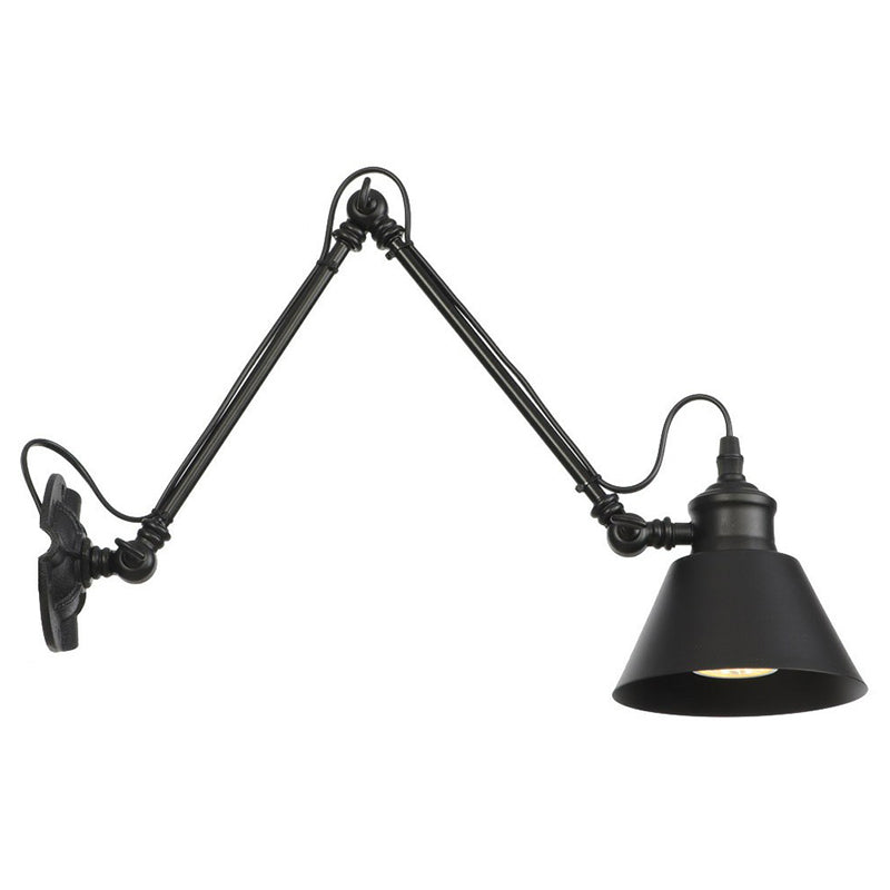 1-Bulb Bowl/Tapered/Bell Task Wall Lamp Vintage Matte Black Iron Wall Mount Reading Light with 4"/8" W 2-Joint Swing Arm Clearhalo 'Art deco wall lights' 'Cast Iron' 'Glass' 'Industrial wall lights' 'Industrial' 'Middle century wall lights' 'Modern' 'Rustic wall lights' 'Tiffany' 'Traditional wall lights' 'Wall Lamps & Sconces' 'Wall Lights' Lighting' 1918192
