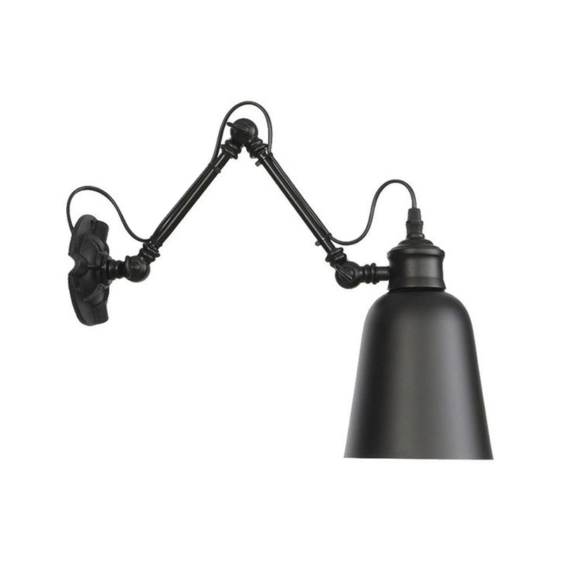 1-Bulb Bowl/Tapered/Bell Task Wall Lamp Vintage Matte Black Iron Wall Mount Reading Light with 4"/8" W 2-Joint Swing Arm Black 4" D Clearhalo 'Art deco wall lights' 'Cast Iron' 'Glass' 'Industrial wall lights' 'Industrial' 'Middle century wall lights' 'Modern' 'Rustic wall lights' 'Tiffany' 'Traditional wall lights' 'Wall Lamps & Sconces' 'Wall Lights' Lighting' 1918194