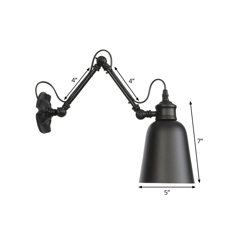 1-Bulb Bowl/Tapered/Bell Task Wall Lamp Vintage Matte Black Iron Wall Mount Reading Light with 4"/8" W 2-Joint Swing Arm Clearhalo 'Art deco wall lights' 'Cast Iron' 'Glass' 'Industrial wall lights' 'Industrial' 'Middle century wall lights' 'Modern' 'Rustic wall lights' 'Tiffany' 'Traditional wall lights' 'Wall Lamps & Sconces' 'Wall Lights' Lighting' 1918195
