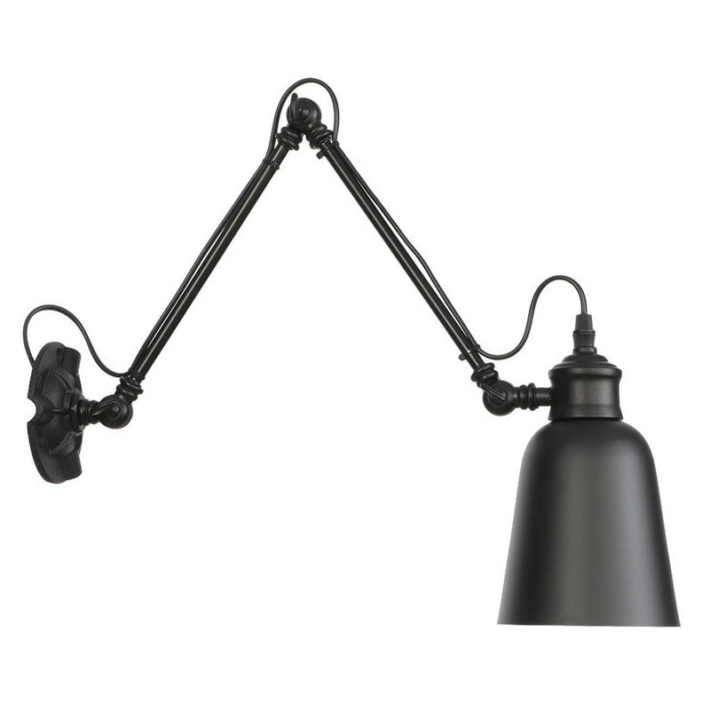 1-Bulb Bowl/Tapered/Bell Task Wall Lamp Vintage Matte Black Iron Wall Mount Reading Light with 4"/8" W 2-Joint Swing Arm Black 8" D Clearhalo 'Art deco wall lights' 'Cast Iron' 'Glass' 'Industrial wall lights' 'Industrial' 'Middle century wall lights' 'Modern' 'Rustic wall lights' 'Tiffany' 'Traditional wall lights' 'Wall Lamps & Sconces' 'Wall Lights' Lighting' 1918196