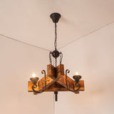 Wooden Triangular/Square Hanging Light Fixture Nautical 3/4/6-Head Restaurant Ceiling Chandelier with Candle in Brown Clearhalo 'Carpenter Chandeliers' 'Ceiling Lights' 'Chandeliers' 'Industrial Chandeliers' 'Industrial' 'Middle Century Chandeliers' 'Modern' 'Tiffany' Lighting' 1918204