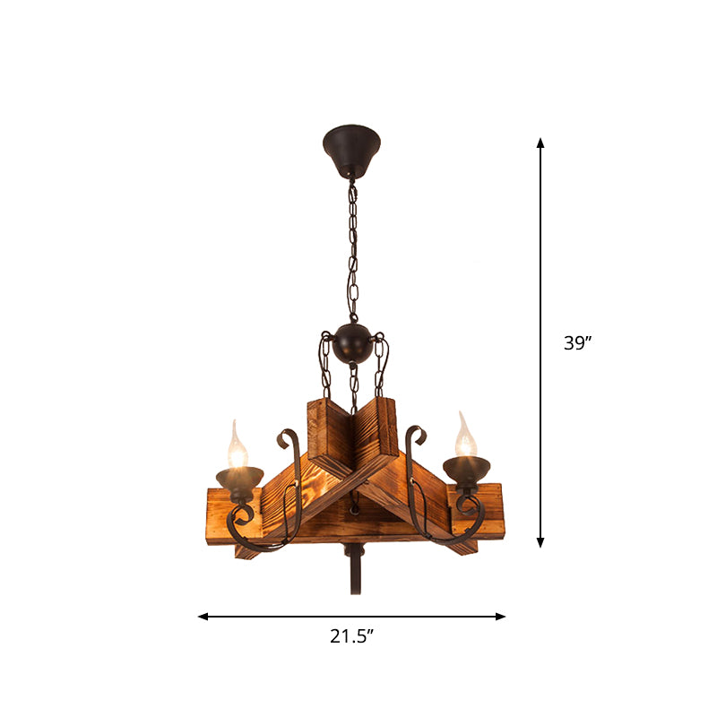 Wooden Triangular/Square Hanging Light Fixture Nautical 3/4/6-Head Restaurant Ceiling Chandelier with Candle in Brown Clearhalo 'Carpenter Chandeliers' 'Ceiling Lights' 'Chandeliers' 'Industrial Chandeliers' 'Industrial' 'Middle Century Chandeliers' 'Modern' 'Tiffany' Lighting' 1918206