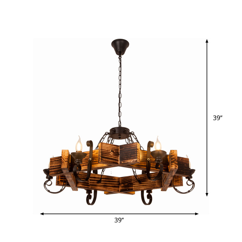 Wooden Triangular/Square Hanging Light Fixture Nautical 3/4/6-Head Restaurant Ceiling Chandelier with Candle in Brown Clearhalo 'Carpenter Chandeliers' 'Ceiling Lights' 'Chandeliers' 'Industrial Chandeliers' 'Industrial' 'Middle Century Chandeliers' 'Modern' 'Tiffany' Lighting' 1918210