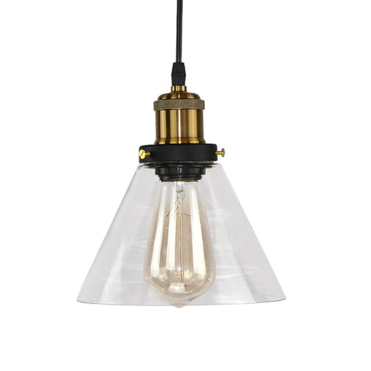 Single Clear Glass Pendant Light Fixture Rural Brass Conic Shade Kitchen Hanging Ceiling Light Clearhalo 'Ceiling Lights' 'Glass shade' 'Glass' 'Industrial Pendants' 'Industrial' 'Middle Century Pendants' 'Pendant Lights' 'Pendants' 'Tiffany' Lighting' 1918217