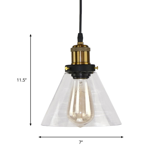 Single Clear Glass Pendant Light Fixture Rural Brass Conic Shade Kitchen Hanging Ceiling Light Clearhalo 'Ceiling Lights' 'Glass shade' 'Glass' 'Industrial Pendants' 'Industrial' 'Middle Century Pendants' 'Pendant Lights' 'Pendants' 'Tiffany' Lighting' 1918218