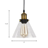 Single Clear Glass Pendant Light Fixture Rural Brass Conic Shade Kitchen Hanging Ceiling Light Clearhalo 'Ceiling Lights' 'Glass shade' 'Glass' 'Industrial Pendants' 'Industrial' 'Middle Century Pendants' 'Pendant Lights' 'Pendants' 'Tiffany' Lighting' 1918218