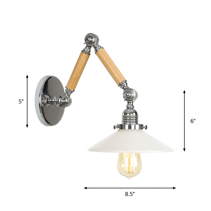Brown-Silver 1 Bulb Reading Wall Lamp Loft Clear Glass Pear/Saucer/Bell Shade Wall Lighting with Wood 2-Joint Swing Arm Clearhalo 'Industrial wall lights' 'Industrial' 'Middle century wall lights' 'Rustic wall lights' 'Tiffany' 'Wall Lamps & Sconces' 'Wall Lights' Lighting' 1918221