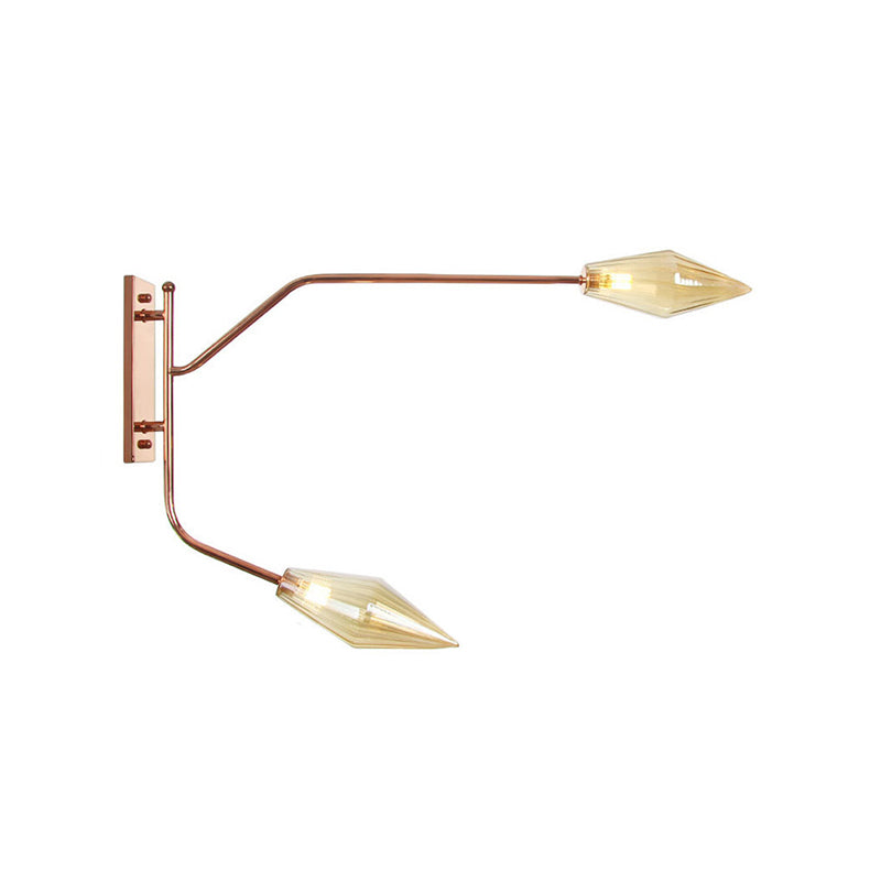 Iron Rose Gold Wall Reading Light Branching 2 Bulbs Industrial Wall Lamp Fixture with Gem/Ball Clear/Smoke Glass Shade Rose Gold G Clearhalo 'Art deco wall lights' 'Cast Iron' 'Glass' 'Industrial wall lights' 'Industrial' 'Middle century wall lights' 'Modern' 'Rustic wall lights' 'Tiffany' 'Traditional wall lights' 'Wall Lamps & Sconces' 'Wall Lights' Lighting' 1918283