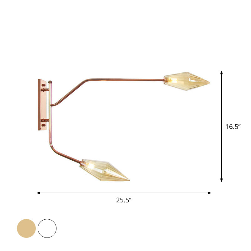 Iron Rose Gold Wall Reading Light Branching 2 Bulbs Industrial Wall Lamp Fixture with Gem/Ball Clear/Smoke Glass Shade Clearhalo 'Art deco wall lights' 'Cast Iron' 'Glass' 'Industrial wall lights' 'Industrial' 'Middle century wall lights' 'Modern' 'Rustic wall lights' 'Tiffany' 'Traditional wall lights' 'Wall Lamps & Sconces' 'Wall Lights' Lighting' 1918284