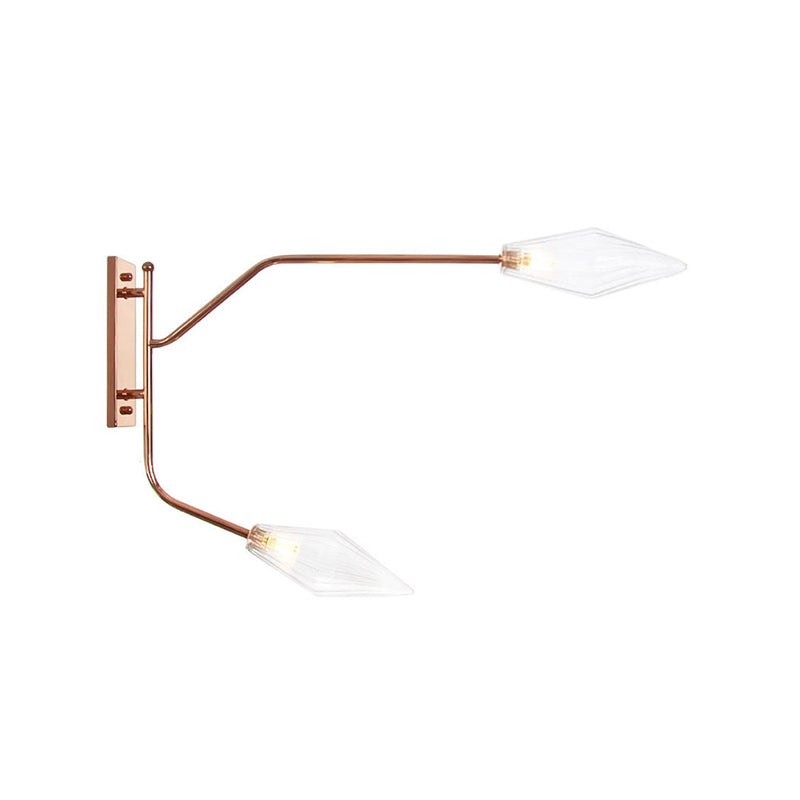 Iron Rose Gold Wall Reading Light Branching 2 Bulbs Industrial Wall Lamp Fixture with Gem/Ball Clear/Smoke Glass Shade Rose Gold H Clearhalo 'Art deco wall lights' 'Cast Iron' 'Glass' 'Industrial wall lights' 'Industrial' 'Middle century wall lights' 'Modern' 'Rustic wall lights' 'Tiffany' 'Traditional wall lights' 'Wall Lamps & Sconces' 'Wall Lights' Lighting' 1918285