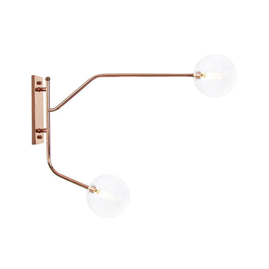 Iron Rose Gold Wall Reading Light Branching 2 Bulbs Industrial Wall Lamp Fixture with Gem/Ball Clear/Smoke Glass Shade Rose Gold C Clearhalo 'Art deco wall lights' 'Cast Iron' 'Glass' 'Industrial wall lights' 'Industrial' 'Middle century wall lights' 'Modern' 'Rustic wall lights' 'Tiffany' 'Traditional wall lights' 'Wall Lamps & Sconces' 'Wall Lights' Lighting' 1918291
