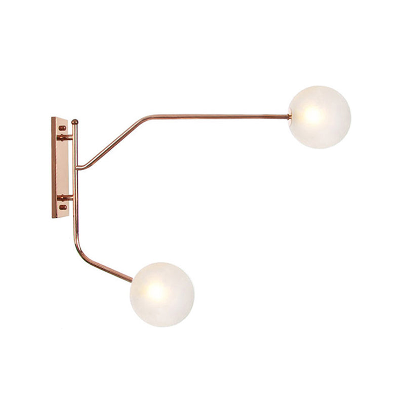 Iron Rose Gold Wall Reading Light Branching 2 Bulbs Industrial Wall Lamp Fixture with Gem/Ball Clear/Smoke Glass Shade Rose Gold B Clearhalo 'Art deco wall lights' 'Cast Iron' 'Glass' 'Industrial wall lights' 'Industrial' 'Middle century wall lights' 'Modern' 'Rustic wall lights' 'Tiffany' 'Traditional wall lights' 'Wall Lamps & Sconces' 'Wall Lights' Lighting' 1918292
