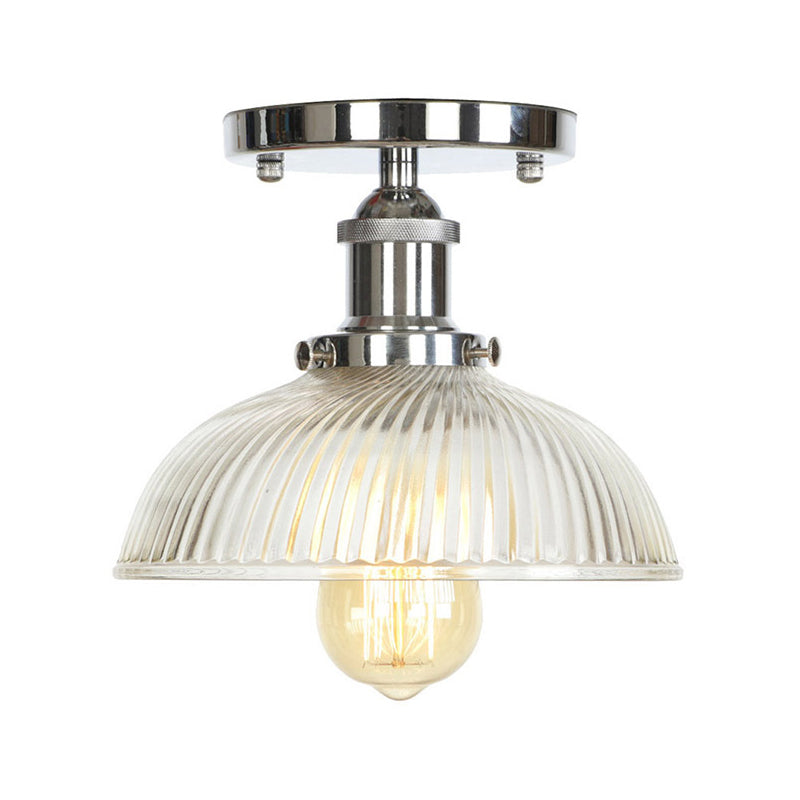 Single Clear/Clear Ribbed Glass Flushmount Farmhouse Chrome Bell/Pear Shaped Corridor Semi Flush Mount Ceiling Light Chrome H Clearhalo 'Ceiling Lights' 'Close To Ceiling Lights' 'Close to ceiling' 'Semi-flushmount' Lighting' 1918295